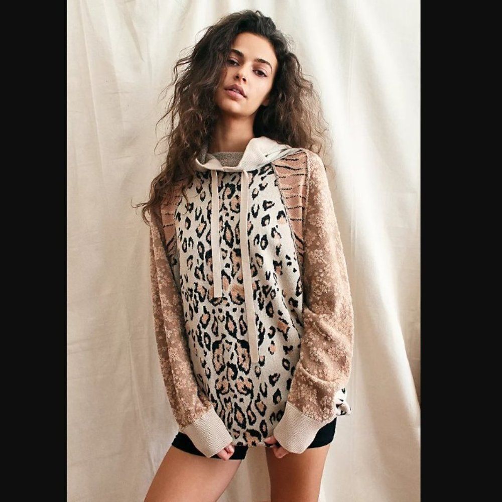 Free People Leopard Print Hoodie in Brown and Cream